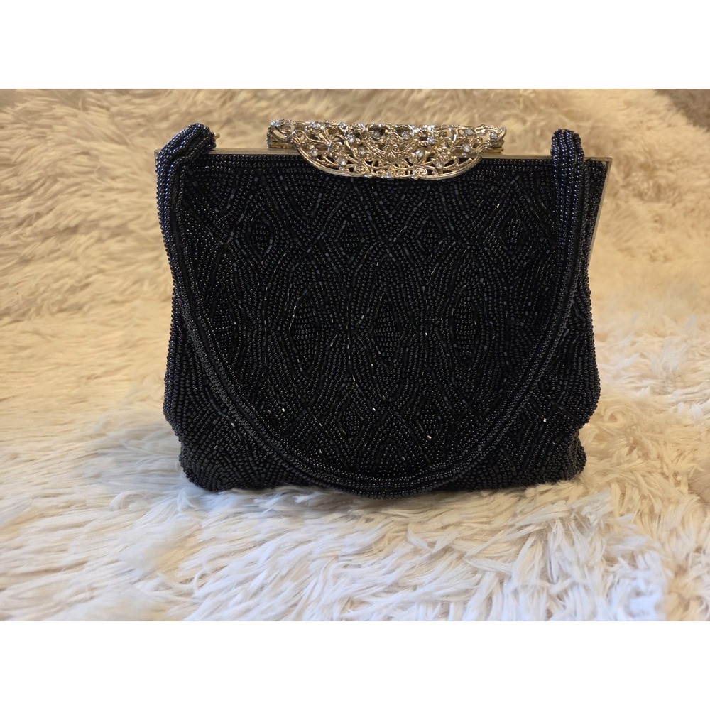 Vtg Walborg Beaded Handbag Purse Evening Bag Gold Filigree Clasp 1950s/60s